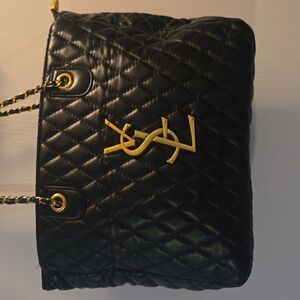 Inspired Black Quilted Shoulder Bag with Gold Accents